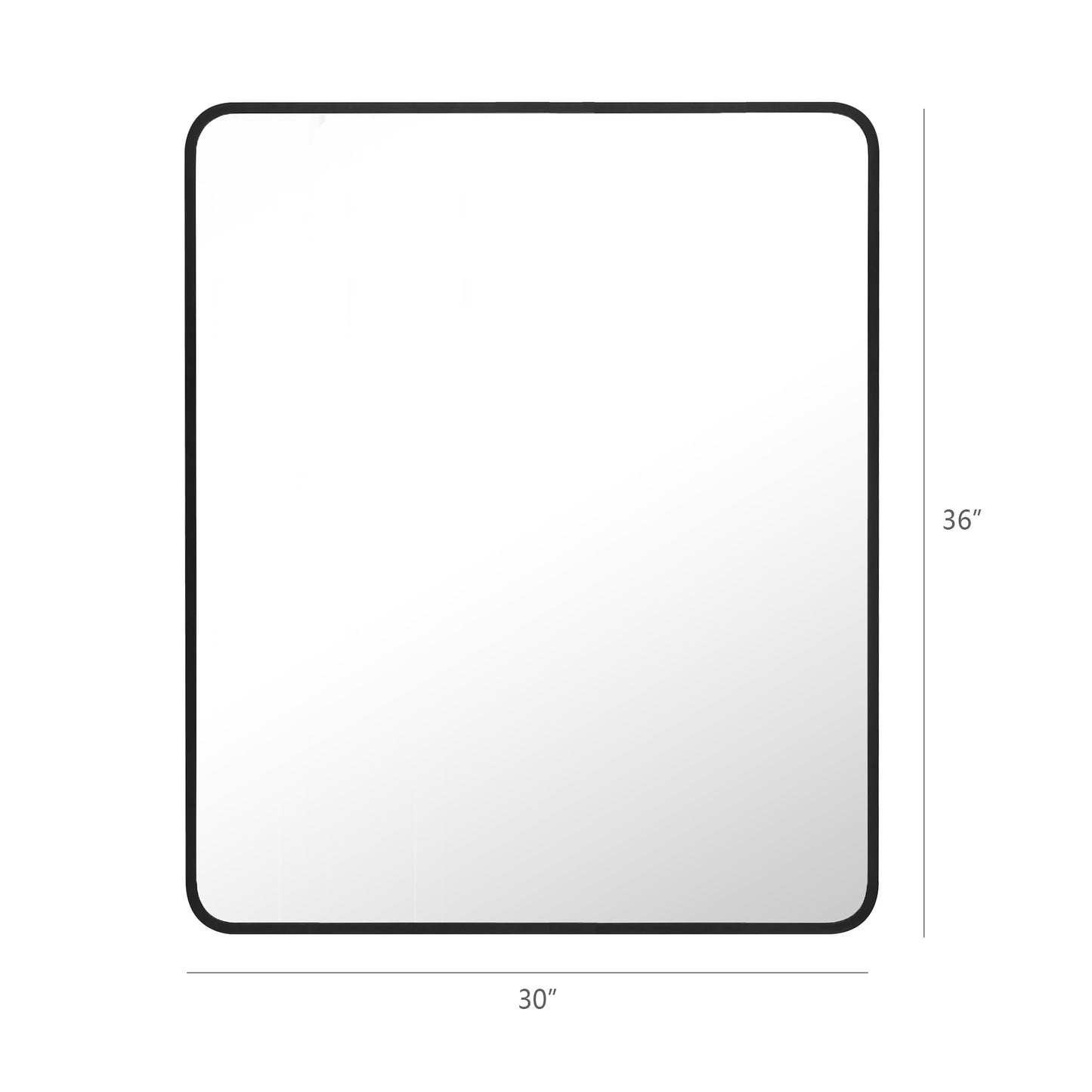 Reflections Sleek Modern 30x36" Black Aluminum Framed Wall Mirror with Soft Corners