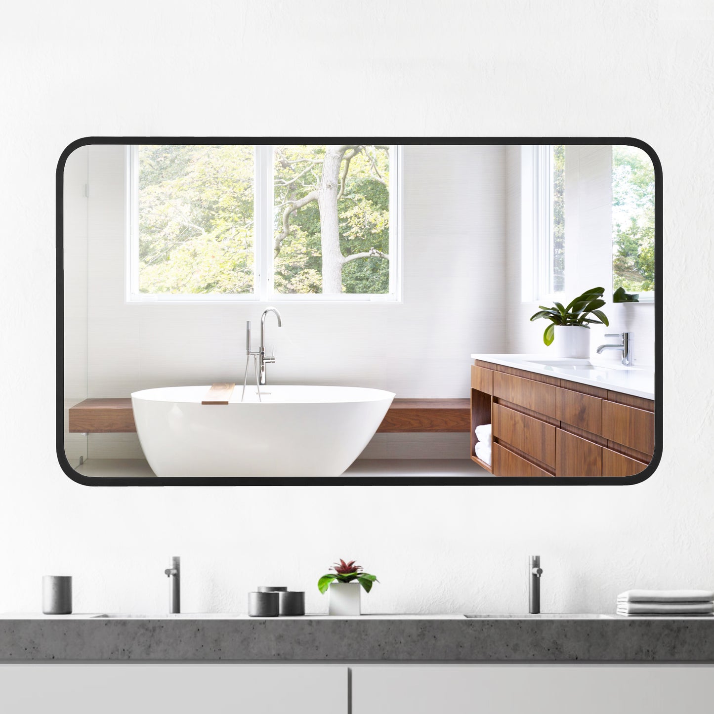 Reflections Sleek Modern Black Aluminum Framed Soft Corner Wall Mirror