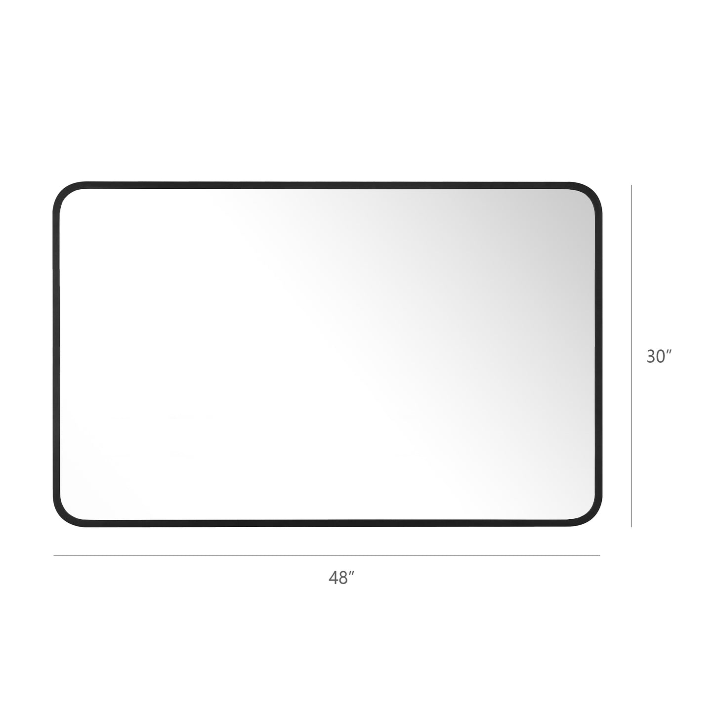 Reflections Sleek Modern 30x48" Black Aluminum Framed Wall Mirror with Soft Corners