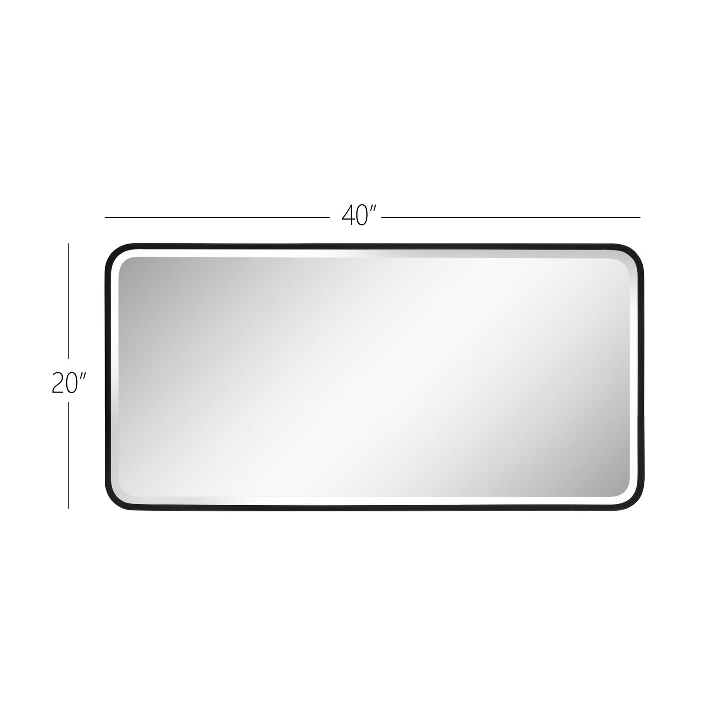 Reflections Sleek Modern 20x40" Black Aluminum Framed Beveled Wall Mirror