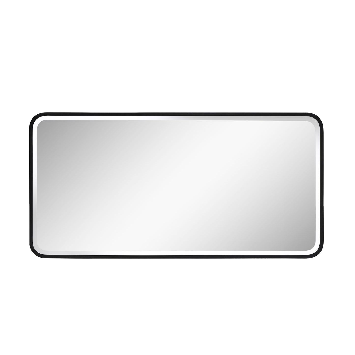 Reflections Sleek Modern Black Aluminum Framed Soft Corner Beveled Wall Mirror