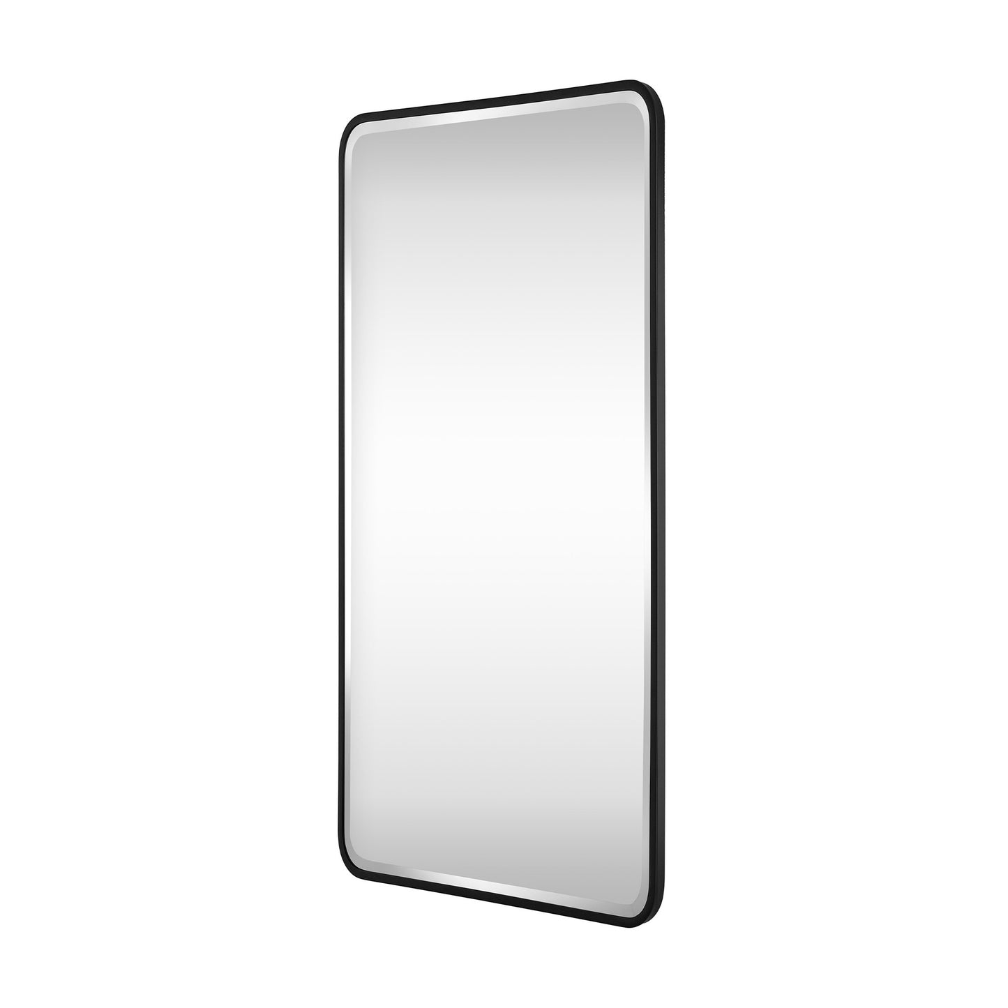 Reflections Sleek Modern 20x40" Black Aluminum Framed Beveled Wall Mirror