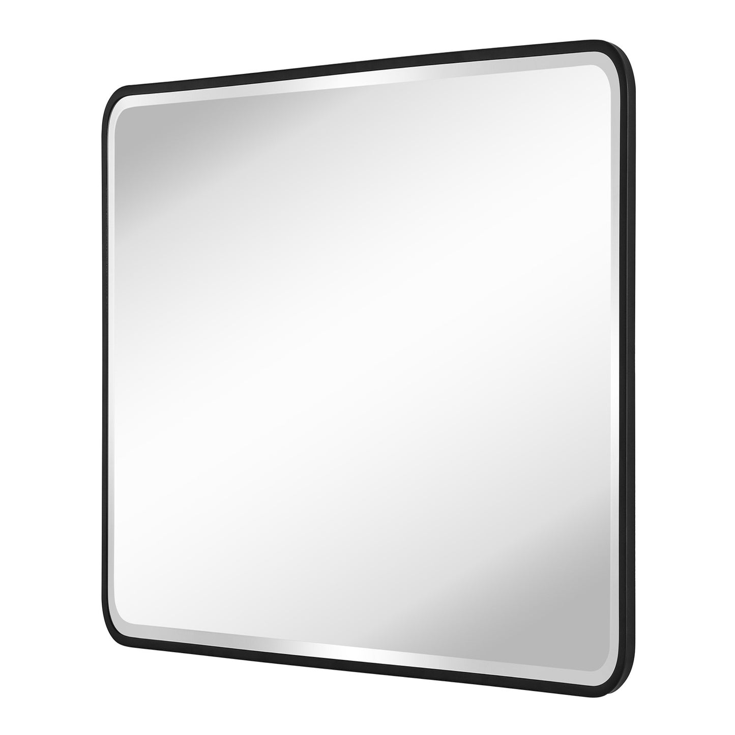 Reflections Sleek Modern 30x30" Black Aluminum Framed Beveled Wall Mirror