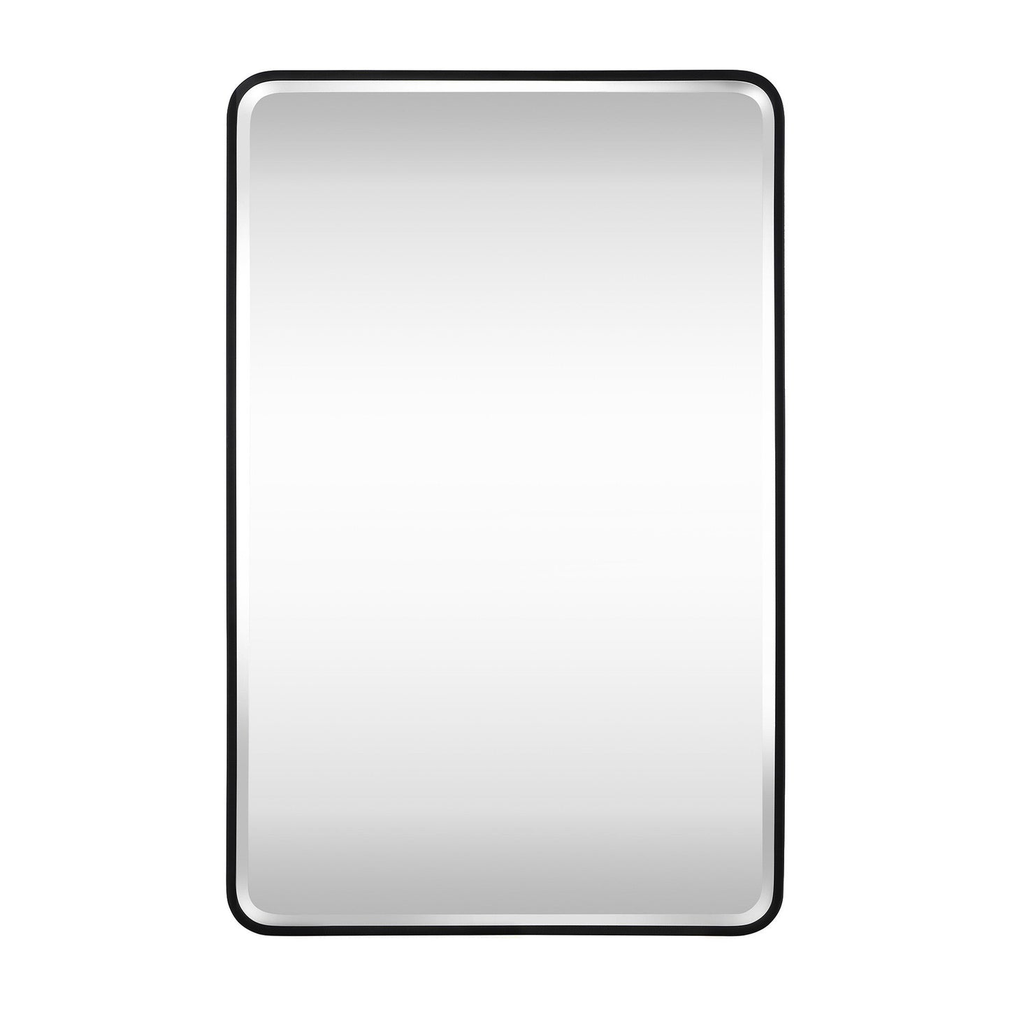 Reflections Sleek Modern 30x48" Black Aluminum Framed Beveled Wall Mirror