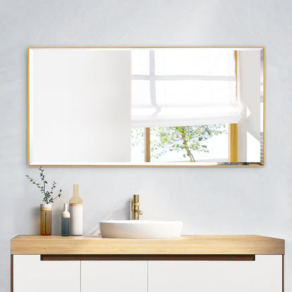 Reflections Sleek Modern 20x40" Gold Aluminum Framed Beveled Wall Mirror