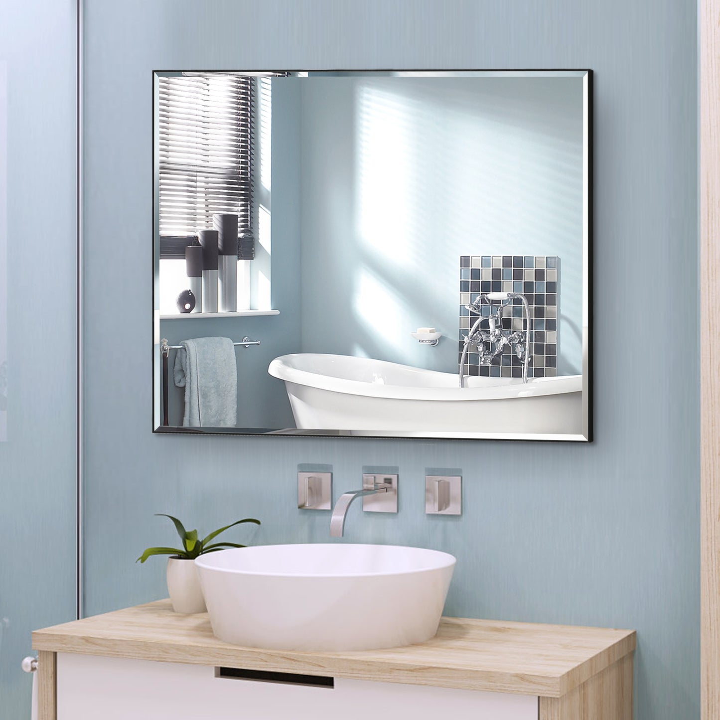 Reflections Sleek Modern 30x36" Black Aluminum Framed Beveled Wall Mirror