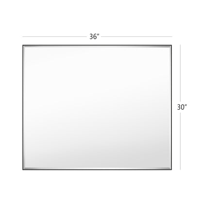 Reflections Sleek Modern 30x36" Black Aluminum Framed Beveled Wall Mirror