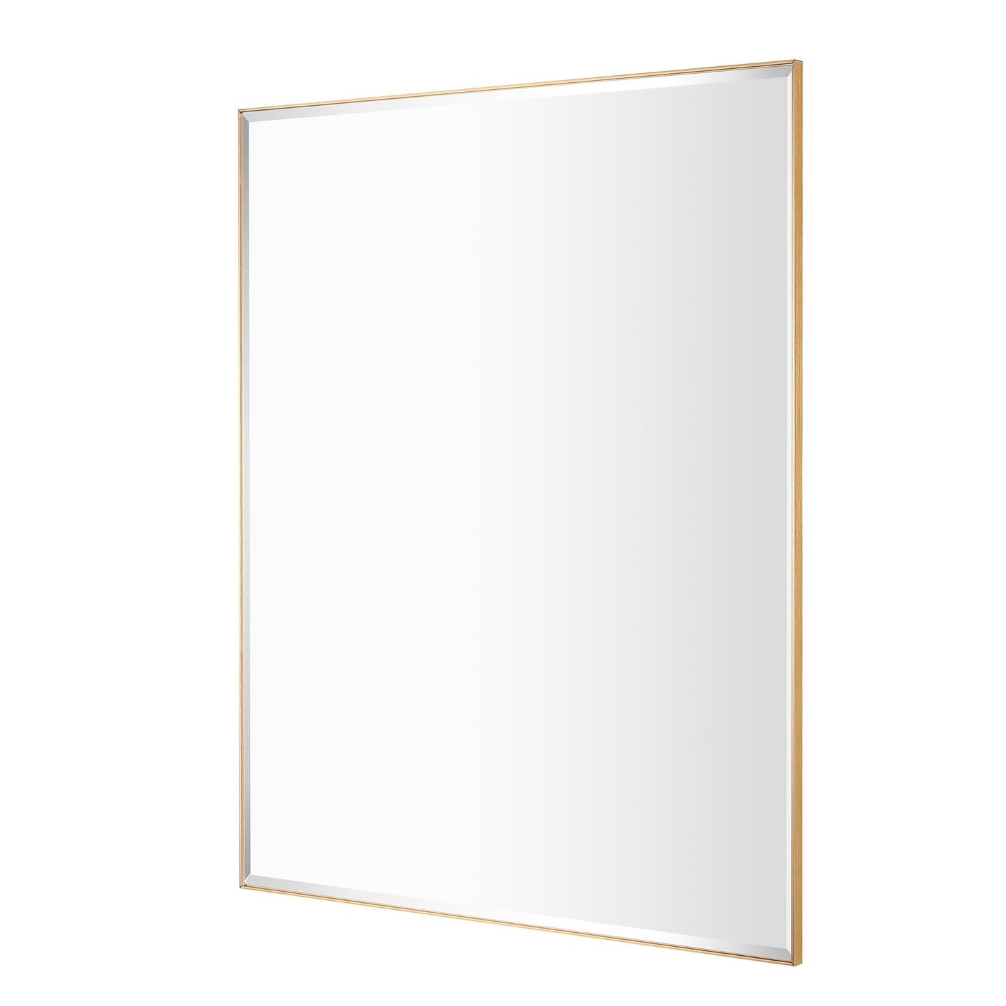 Reflections Sleek Modern 30x36" Gold Aluminum Framed Beveled Wall Mirror