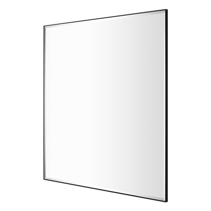 Reflections Sleek Modern 36x36" Black Aluminum Framed Beveled Wall Mirror