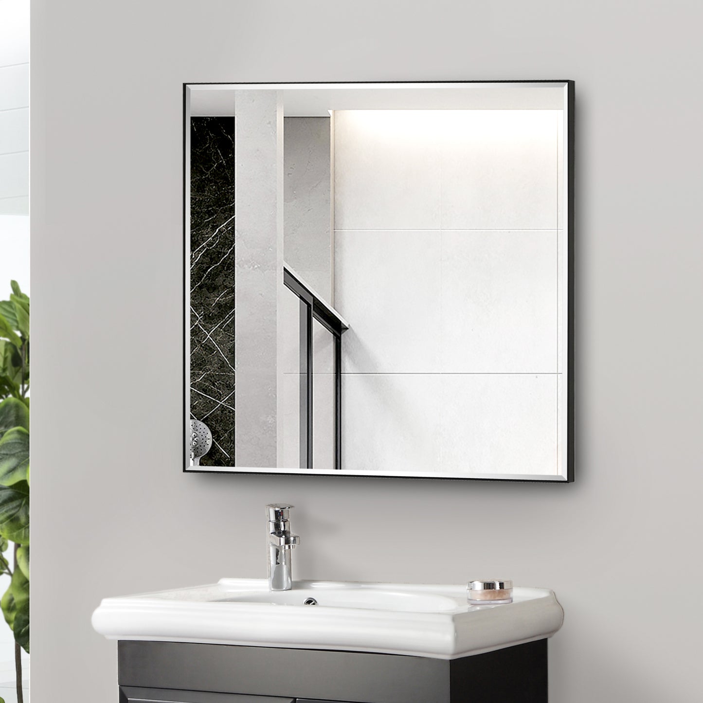 Reflections Sleek Modern Black Aluminum Framed Beveled Wall Mirror