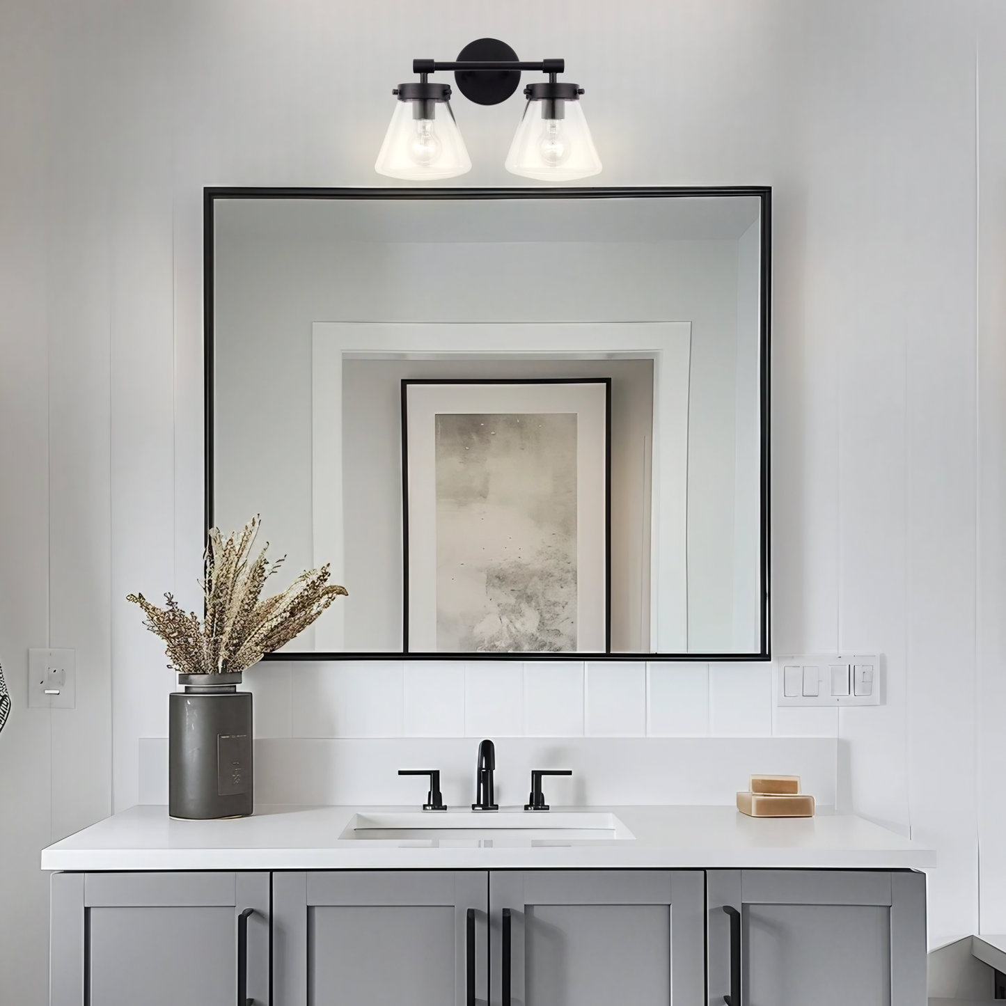 Gleam Modern Farmhouse 2-Light Black Vanity Light