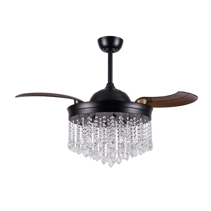 Luxe Twirl 42" Modern Black Retractable 3-Blade Crystal Ceiling Fan