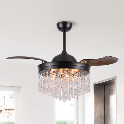 Luxe Twirl 42" Modern Black Retractable 3-Blade Crystal Ceiling Fan