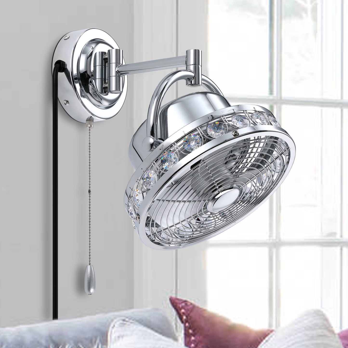 Luxe Twirl 10" Brushed Chrome 3-Speeds Wall Fan with Pull Chain