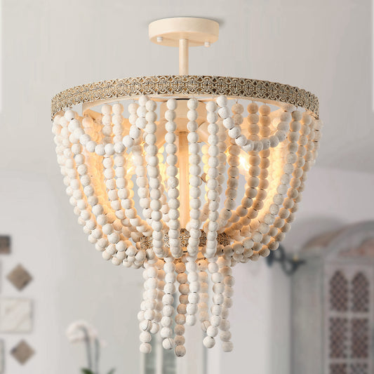 Lusteria 18" Boho 3-Light Chandelier with Wood Beads