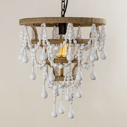 Lusteria 15" White 1-Light Beaded Tiered Farmhouse Chandelier