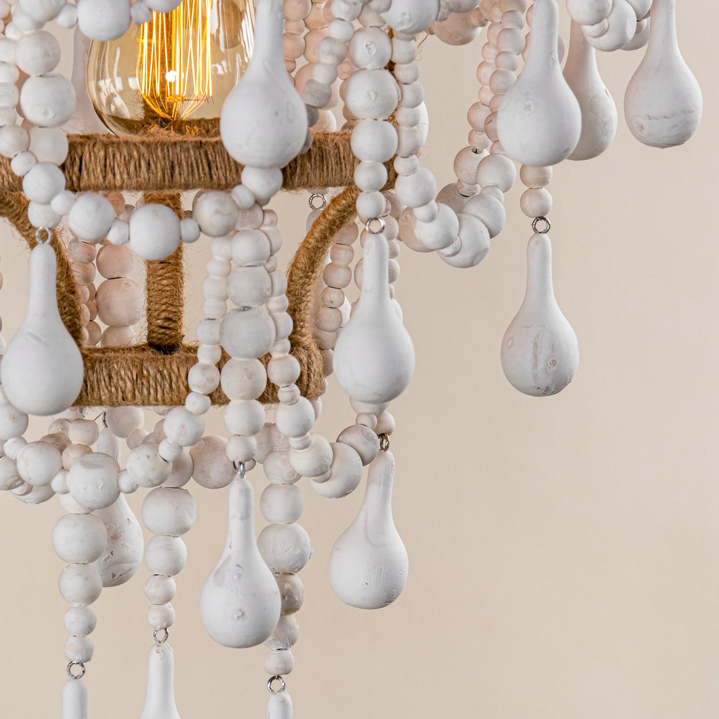 Lusteria 15" White 1-Light Beaded Tiered Farmhouse Chandelier