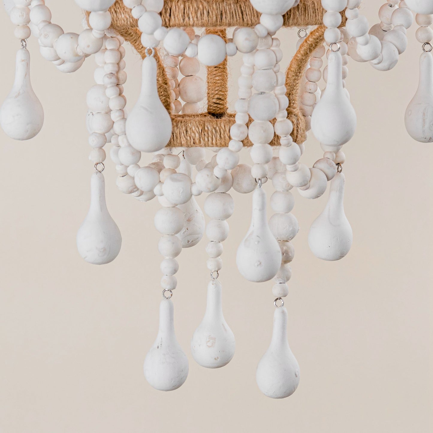 Lusteria 15" White 1-Light Beaded Tiered Farmhouse Chandelier