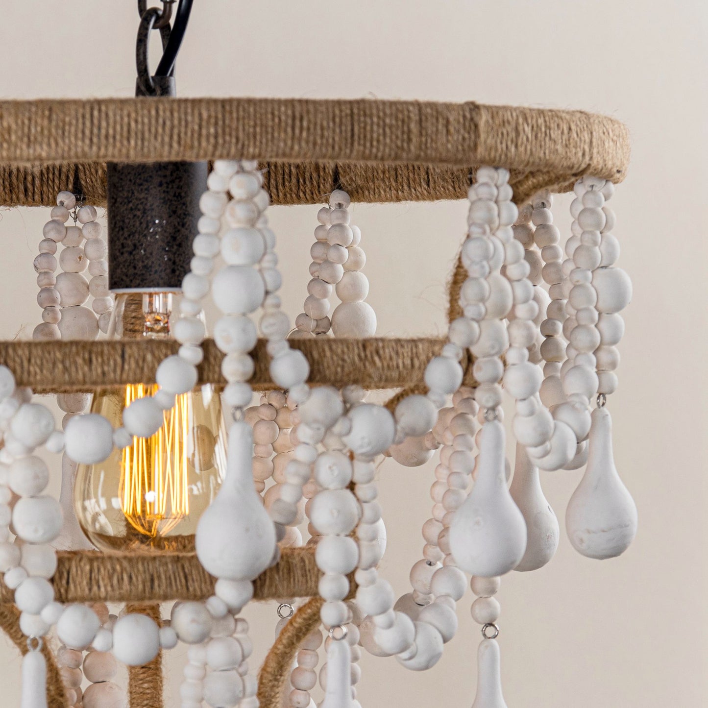 Lusteria 15" White 1-Light Beaded Tiered Farmhouse Chandelier