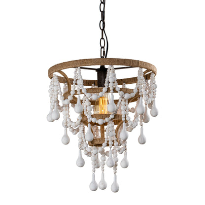 Lusteria 15" White 1-Light Beaded Tiered Farmhouse Chandelier