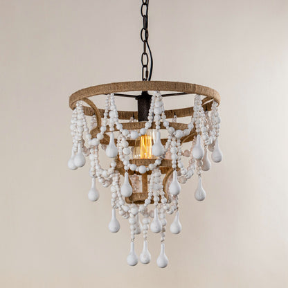 Lusteria 15" White 1-Light Beaded Tiered Farmhouse Chandelier