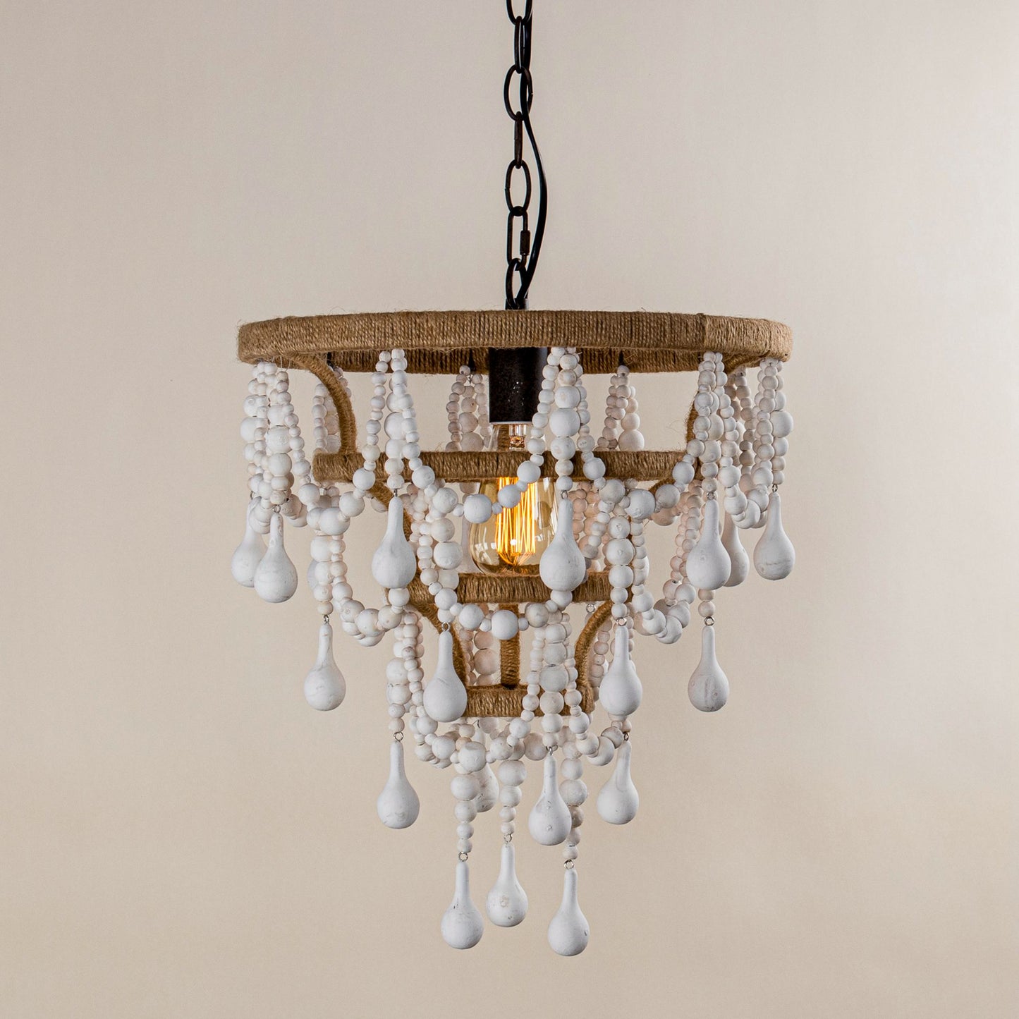 Lusteria 15" White 1-Light Beaded Tiered Farmhouse Chandelier