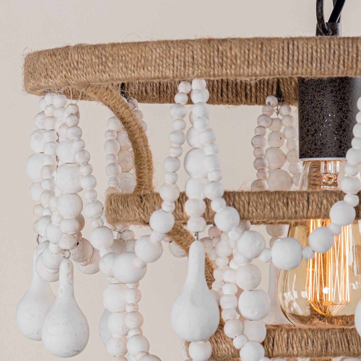 Lusteria 15" White 1-Light Beaded Tiered Farmhouse Chandelier