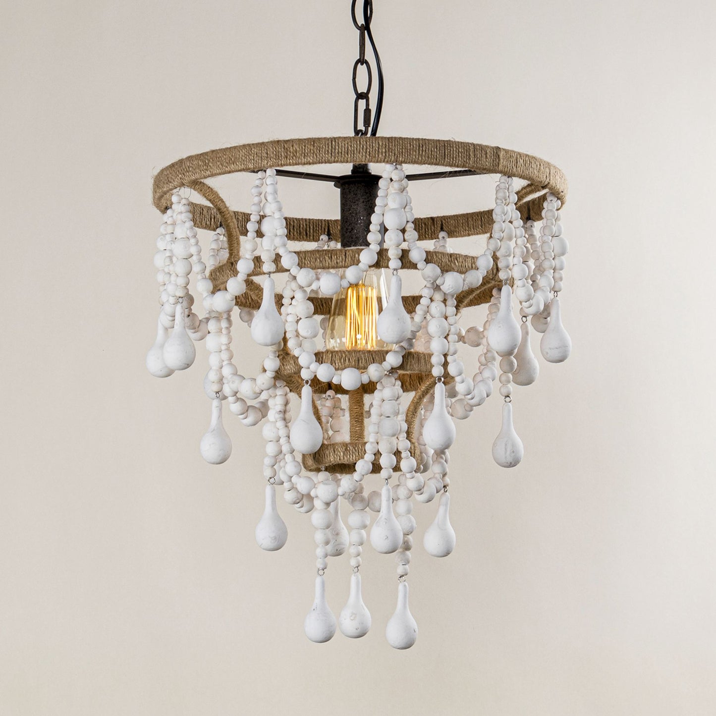 Lusteria 15" White 1-Light Beaded Tiered Farmhouse Chandelier