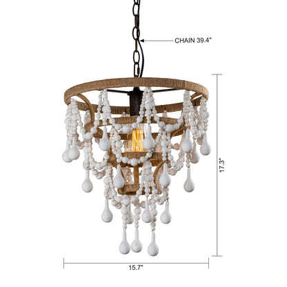 Lusteria 15" White 1-Light Beaded Tiered Farmhouse Chandelier