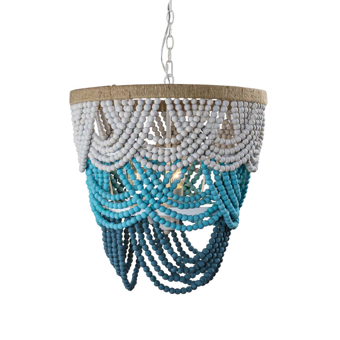 Lusteria 20" Wood Beaded 4-Light Tiered Boho Coastal Chandelier