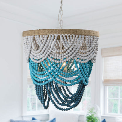 Lusteria 20" Wood Beaded 4-Light Tiered Boho Coastal Chandelier