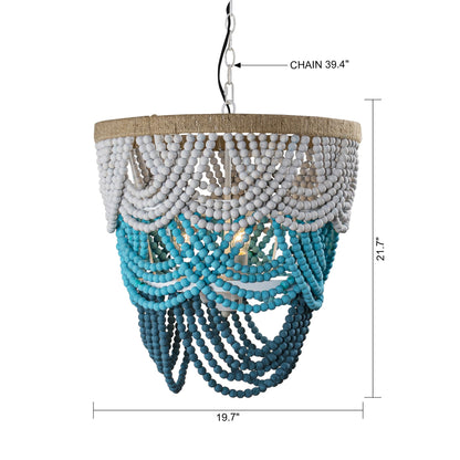 Lusteria 20" Wood Beaded 4-Light Tiered Boho Coastal Chandelier