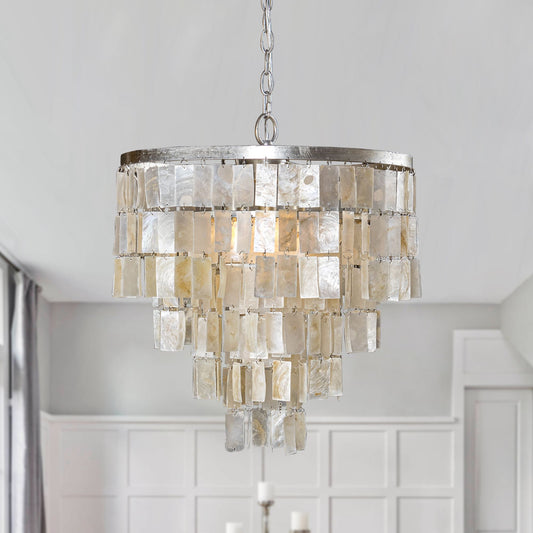 Lusteria 18" Natural Capiz Shell Coastal 3-Light Chandelier