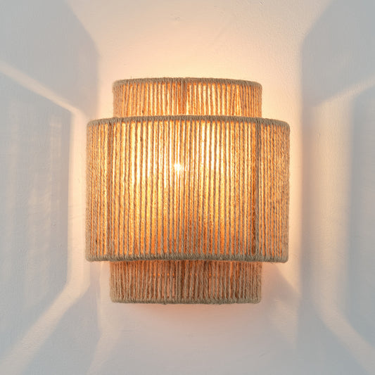 Lusteria 9" Boho Hand Woven Hemp Rope 1-Light Wall Sconce Light