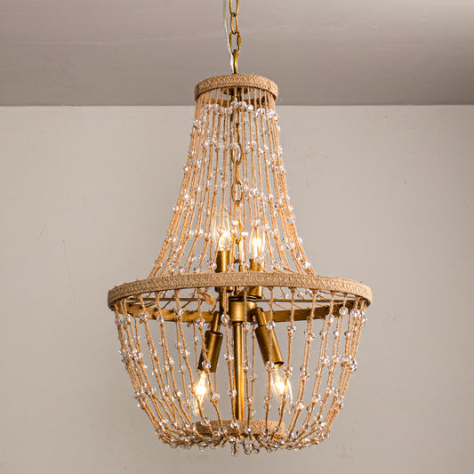 Lusteria 20" Antique Gold Farmhouse Rope Empire 4-Light Chandelier