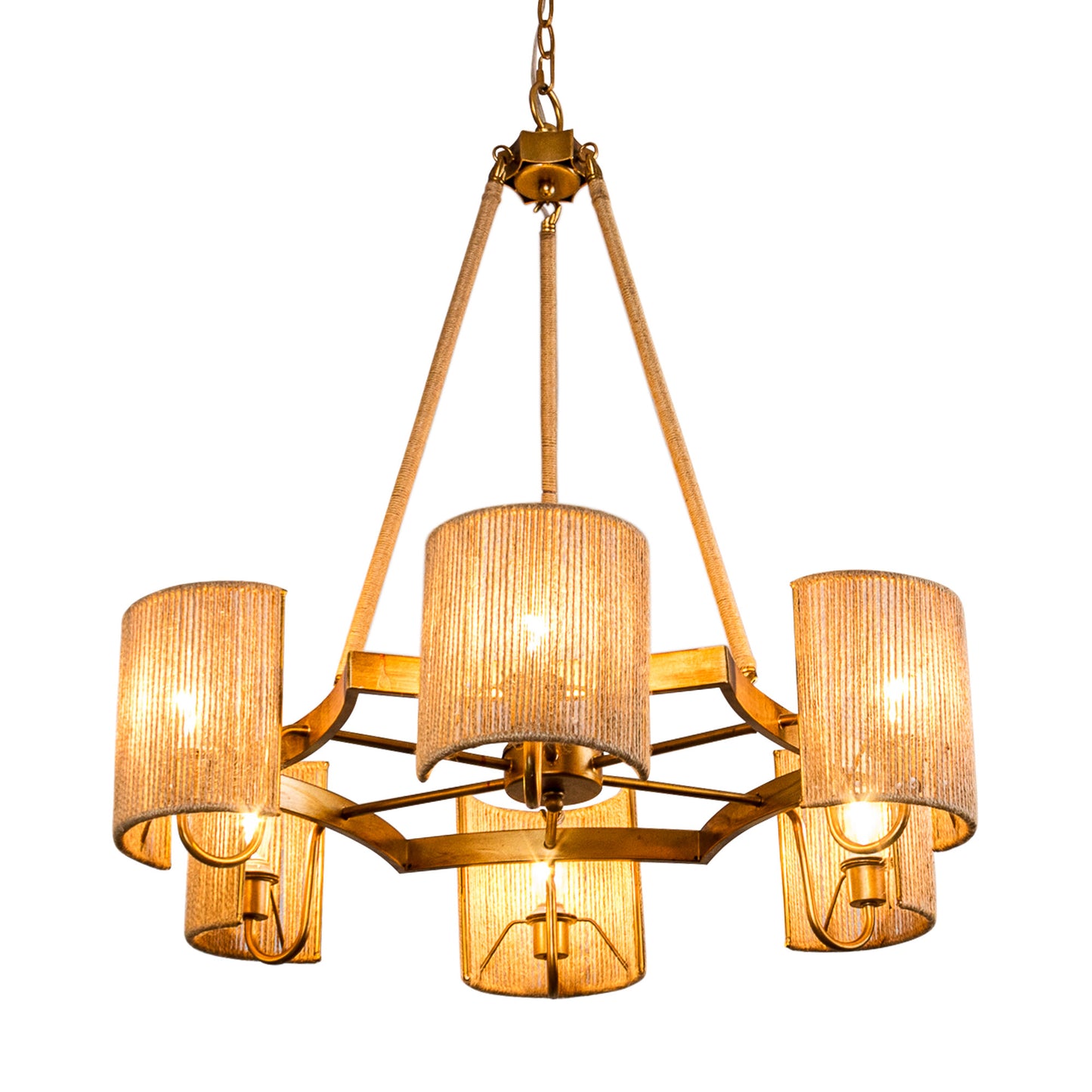 Lusteria 29" Antique Gold Farmhouse 6-Light Wagon Wheel Chandelier