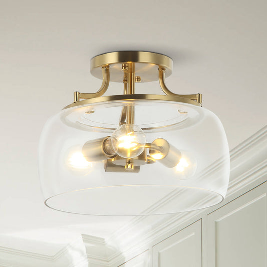 Lusteria 13.8" Modern Gold 3-Light Semi-Flush Mount Ceiling Light