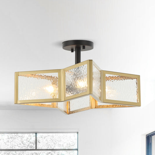 Lusteria 19.5" Modern Brass Gold 4-Light Geometric Semi-Flush Mount Ceiling Light