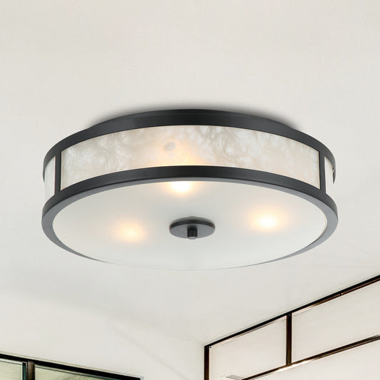 Lusteria 15.7" Modern Black 3-Light Drum Flush Mount Ceiling Light