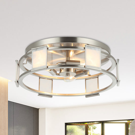 Lusteria 15" Modern Satin Nickel 3-Light Flush Mount Ceiling Light