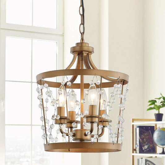 Lusteria Gold Farmhouse 4-Light Dimmable Drum Chandelier