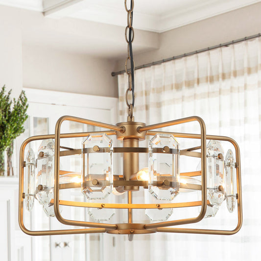 Lusteria Gold Modern 4-Light Cage Crystal Chandelier Light