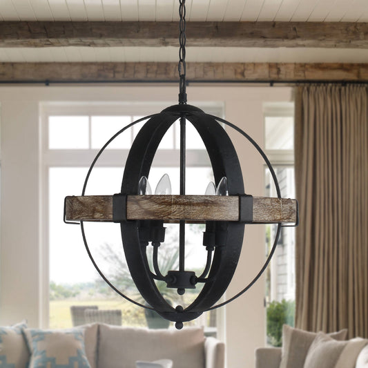 Lusteria 20" 4-Light Rustic Farmhouse Hanging Chandelier