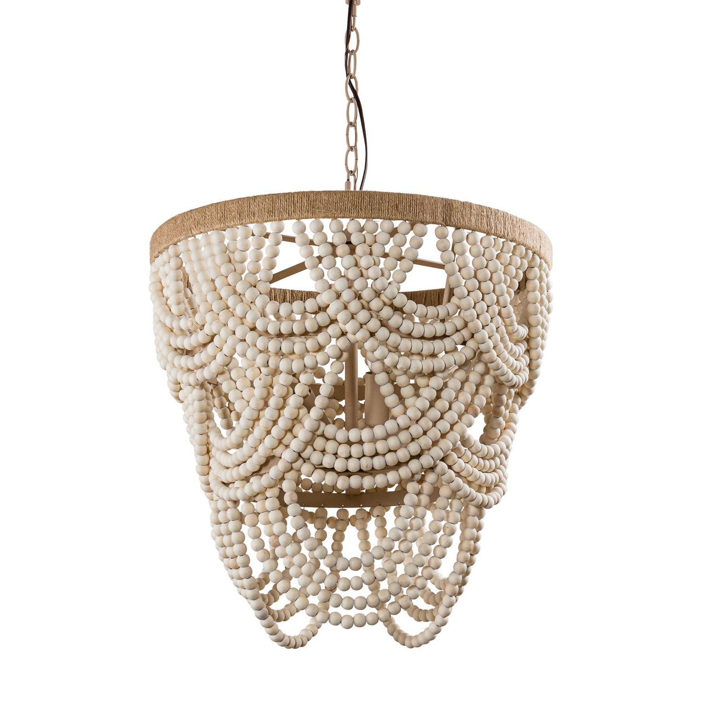 Lusteria 20" Wood Beaded 4-Light Tiered Boho Coastal Chandelier