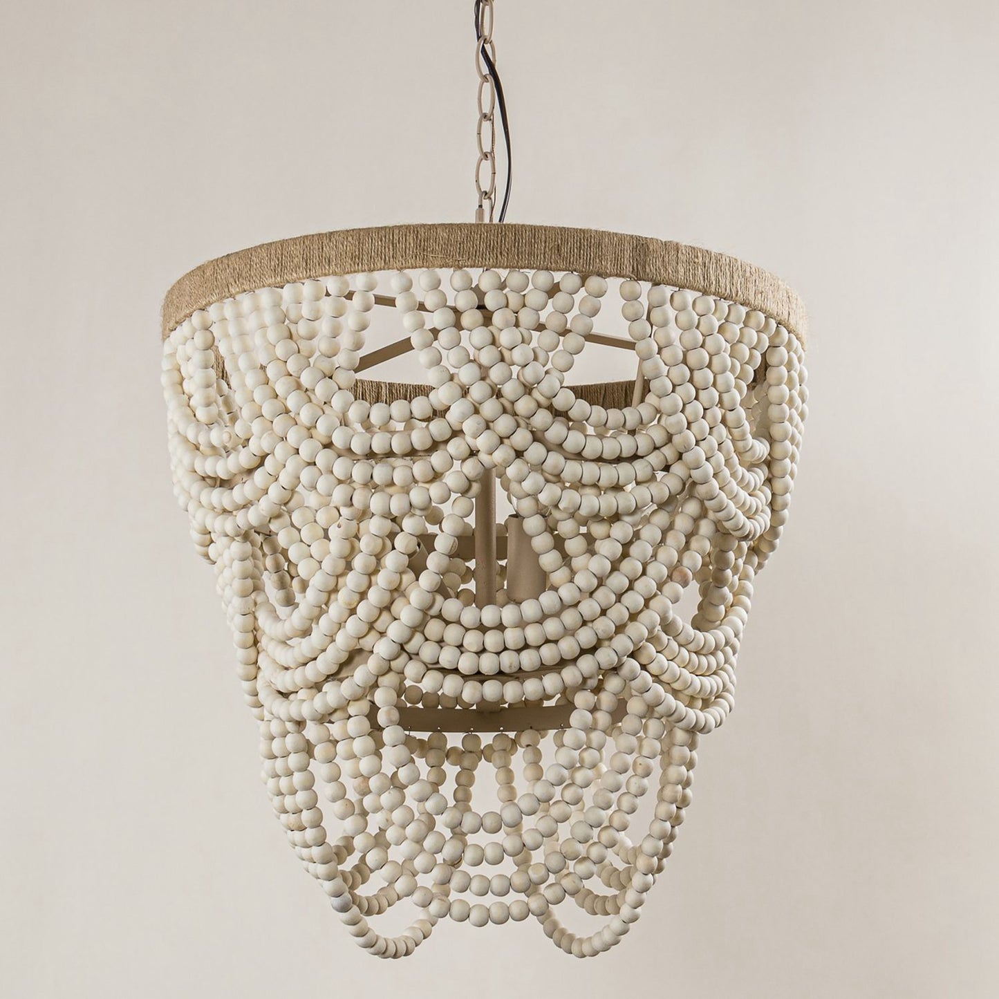 Lusteria 20" Wood Beaded 4-Light Tiered Boho Coastal Chandelier