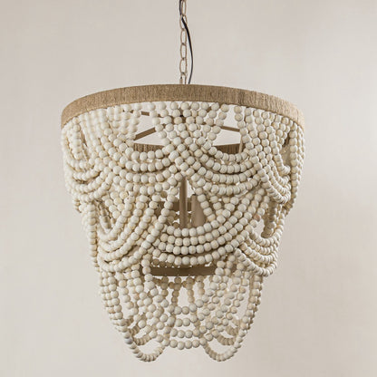 Lusteria 20" Wood Beaded 4-Light Tiered Boho Coastal Chandelier