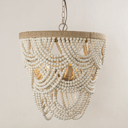 Lusteria 20" Wood Beaded 4-Light Tiered Boho Coastal Chandelier