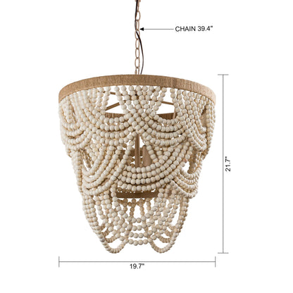 Lusteria 20" Wood Beaded 4-Light Tiered Boho Coastal Chandelier