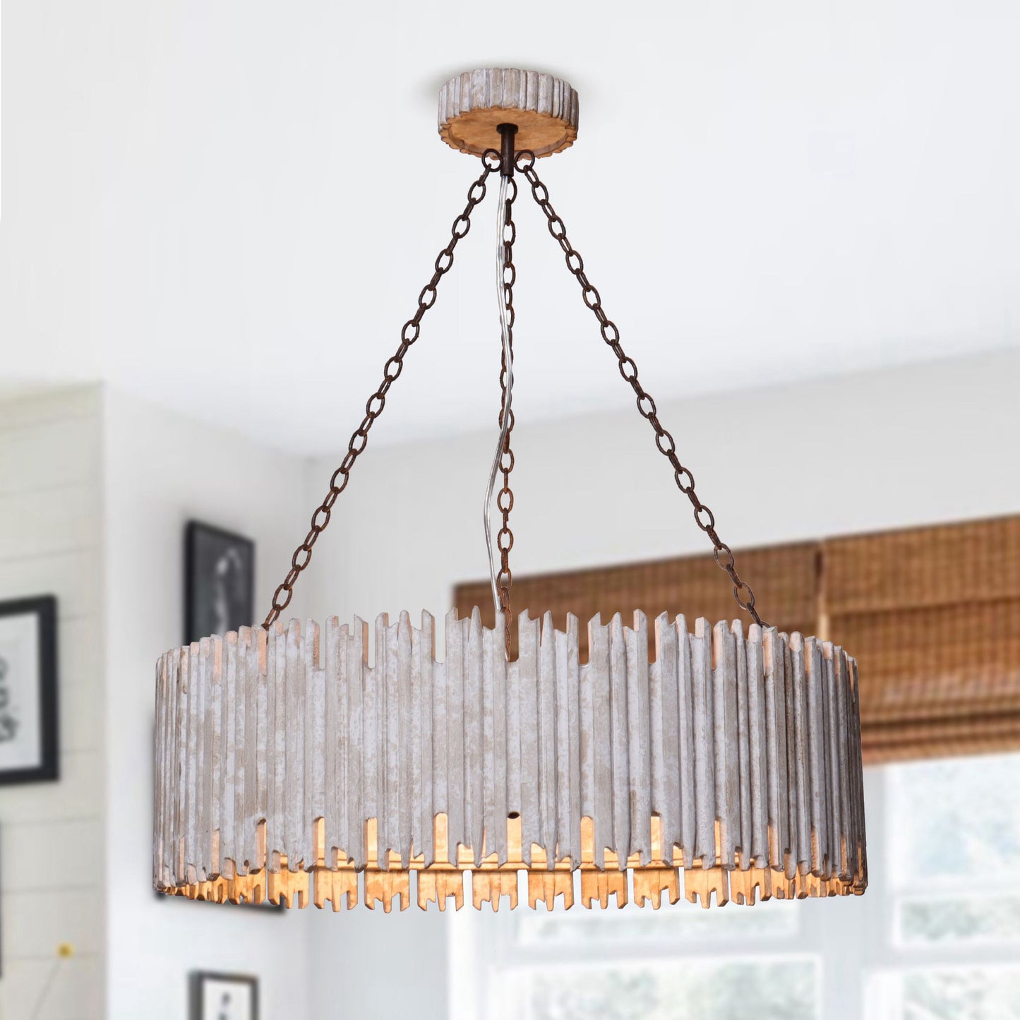 Lusteria 3-Light Natural Wooden Drum Farmhouse Chandelier