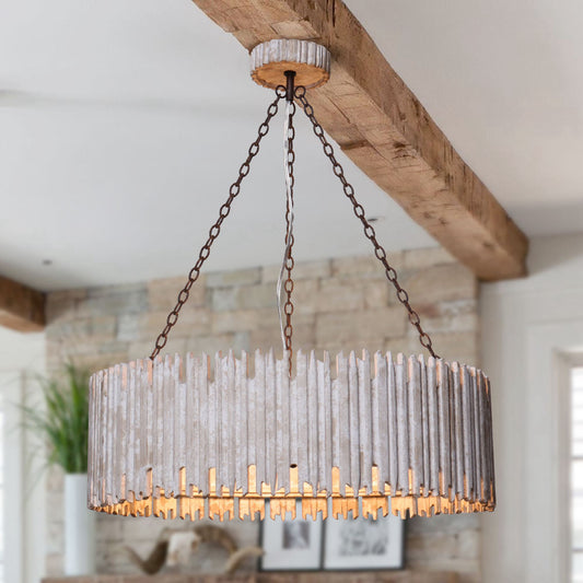 Lusteria 3-Light Natural Wooden Drum Farmhouse Chandelier